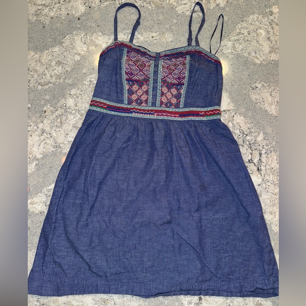 American Eagle Outfitters Denim Mini Dress with Embroidery